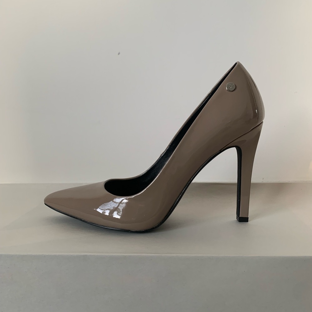 Calvin Klein Brady taupe patent stiletto. Size 8, but fits like a 7.5.